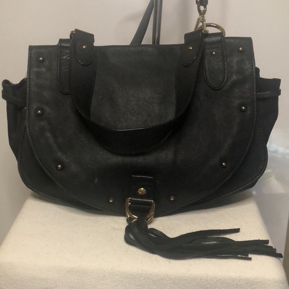 SEE BY CHLOE “COLLINS” Black Leather Saddlebag. Gold studs & leather tassels. - Picture 2 of 15